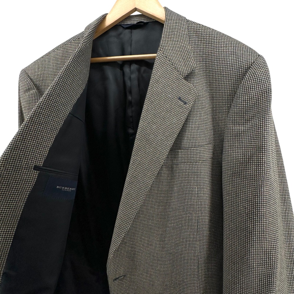 Burberry London Mens 50 XLG Vintage Brown Silk Wool Houndstooth Blazer YBC25